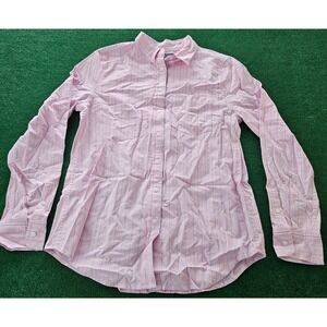 Lands End Pink Blue Stripe‎ Button Down Shirt Size 8 Long Sleeve Classic Fit